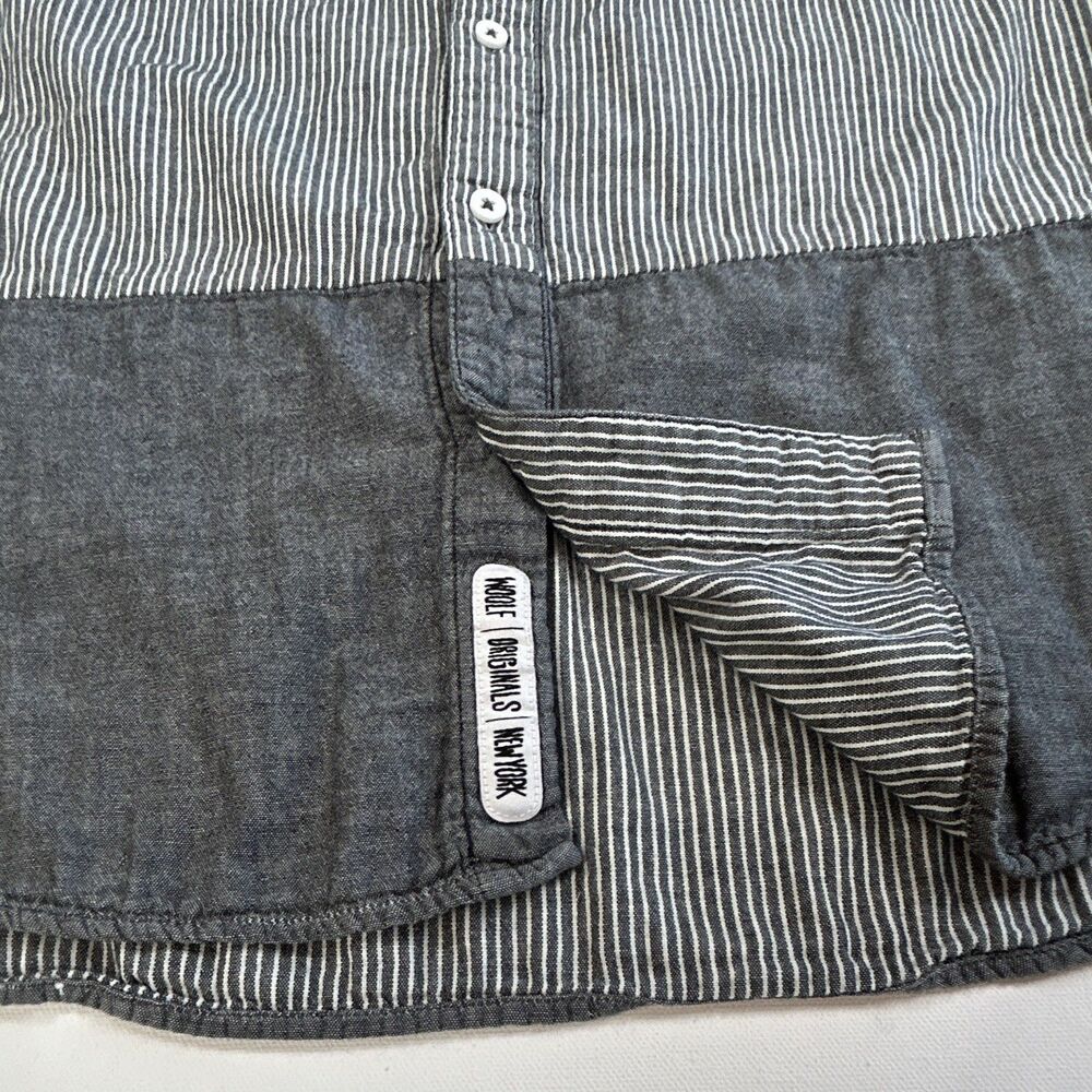 WON Wolf Originals Gray White Striped Cotton Button Up Shirt Pocket Mens M - Picture 5 of 9